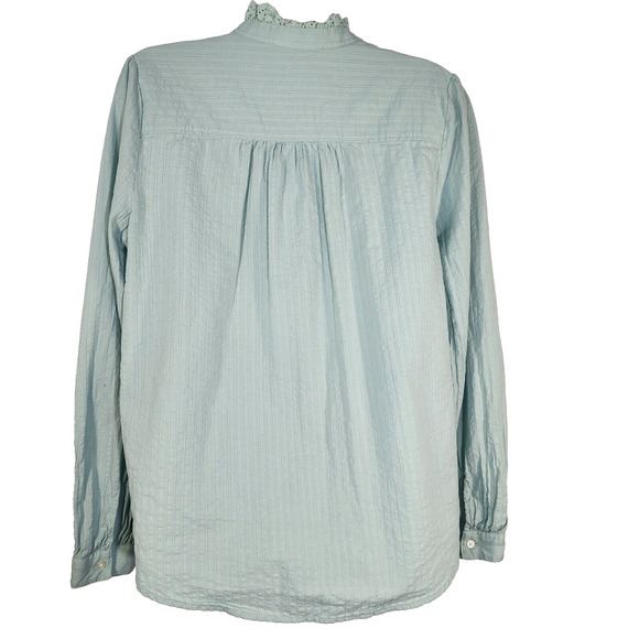 Loft Womens Blouse Medium Mint Green Lace Pleated Button Down Textured Long Slv - Picture 2 of 9